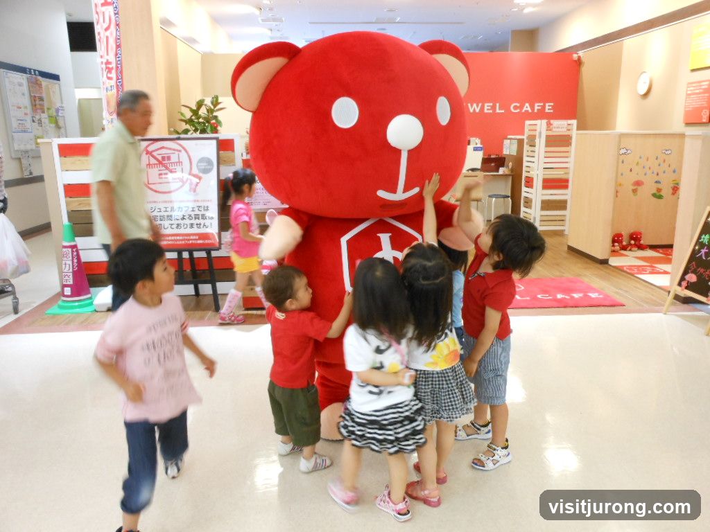 Children interacting with a mascot