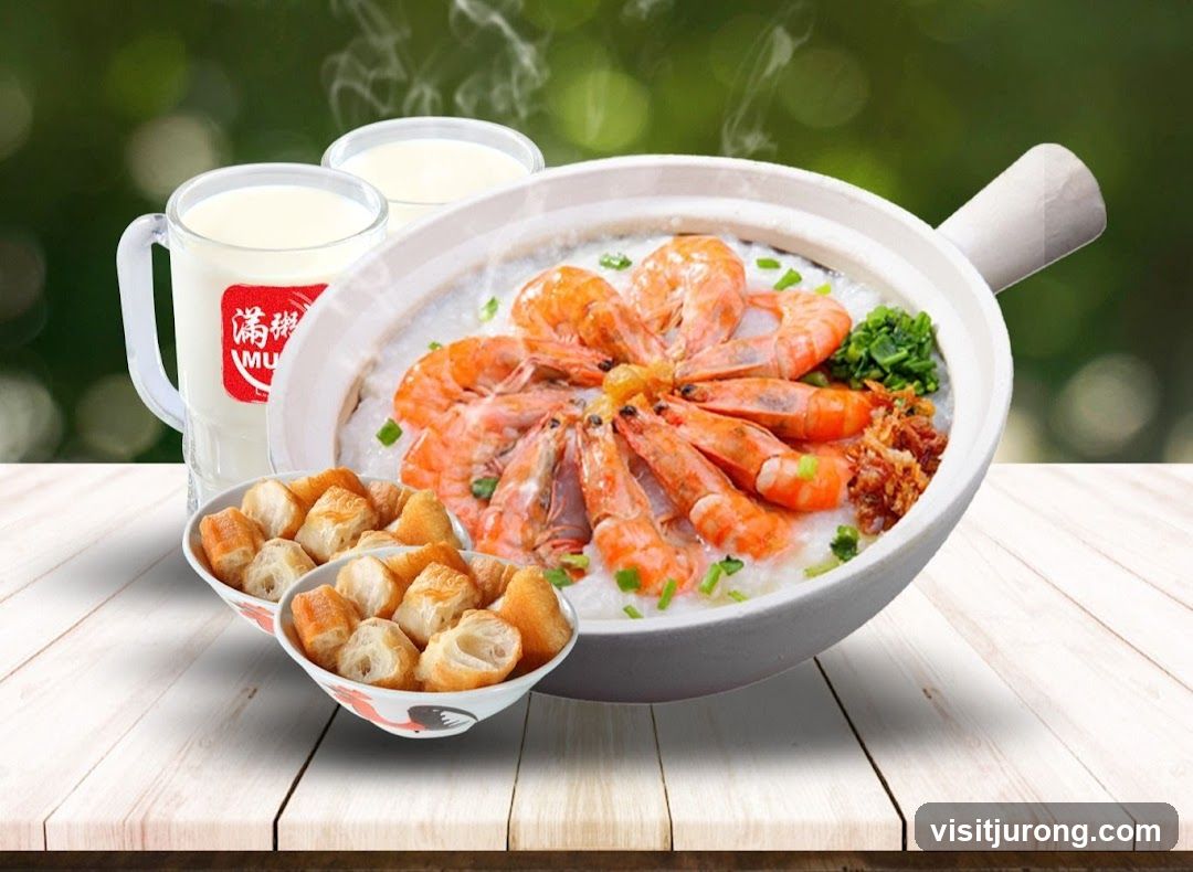 Shrimp Congee with Fried Dough Sticks and Soy Milk