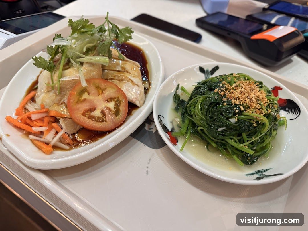 Hainanese Chicken Rice and Stir-fried Vegetables