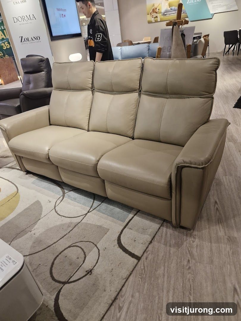 Beige Leather Sofa in Showroom