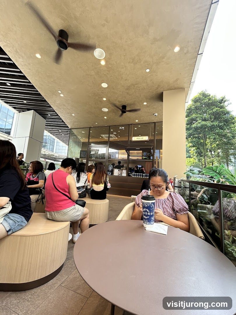 Outdoor seating area with patrons