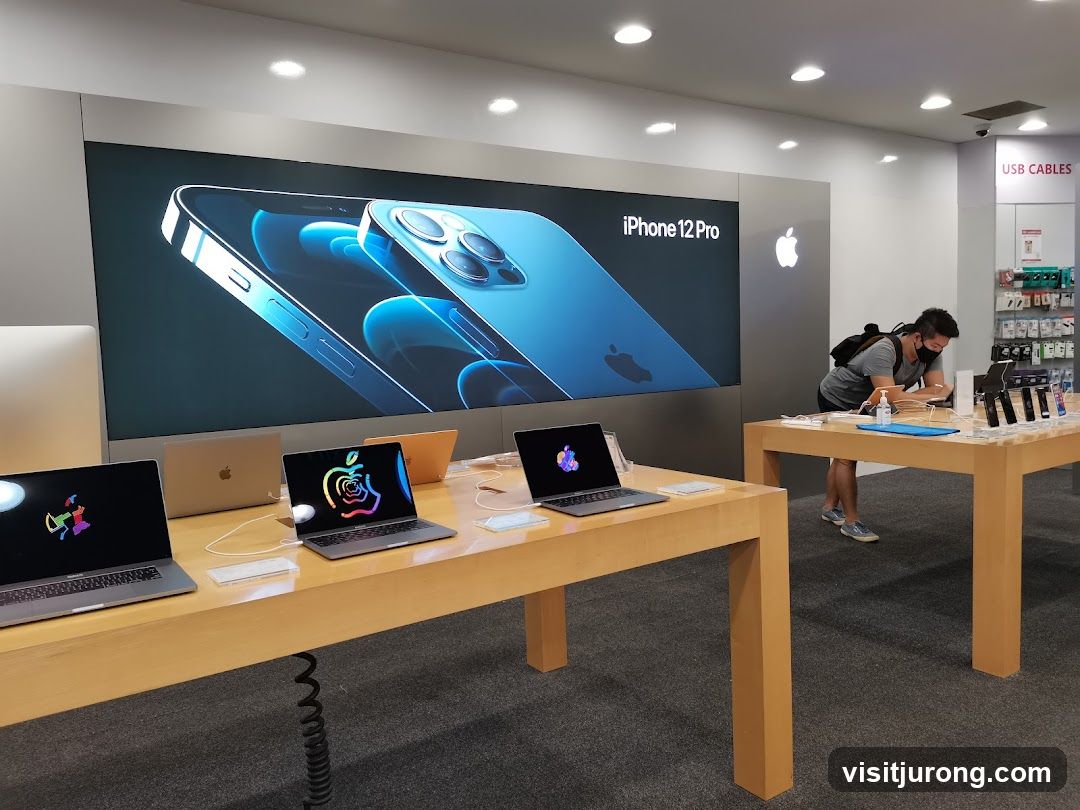 Apple Store Interior with iPhones and MacBooks