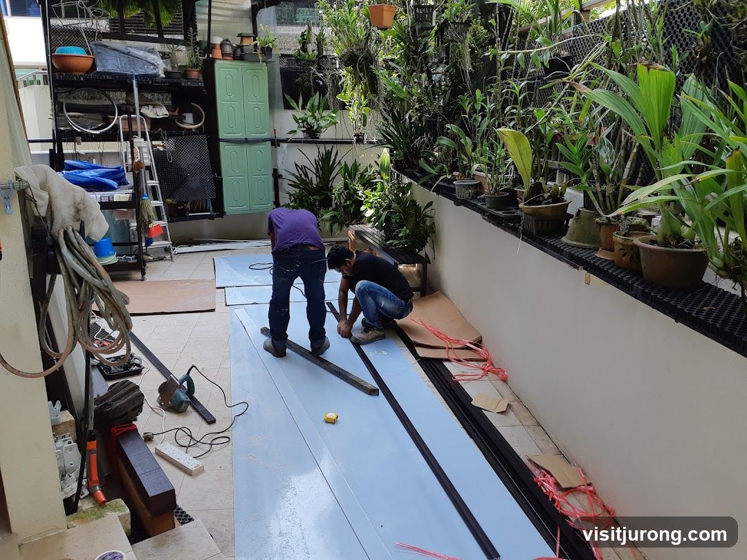 Construction work in a garden
