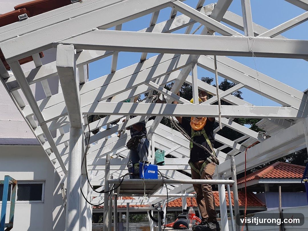 Construction workers on scaffolding