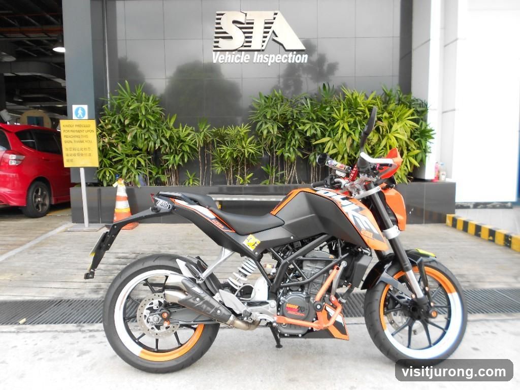 Motorcycle in front of vehicle inspection center