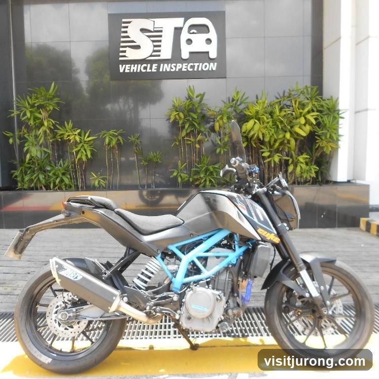 Motorcycle in front of vehicle inspection building