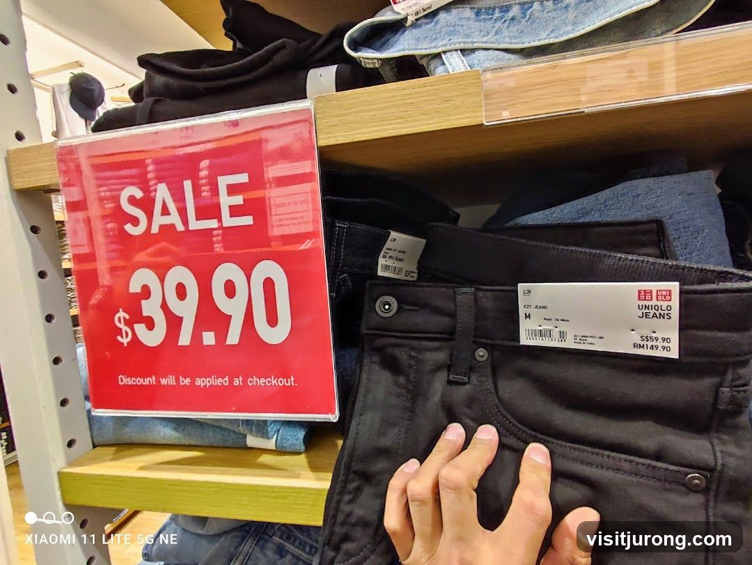 Sale sign and jeans