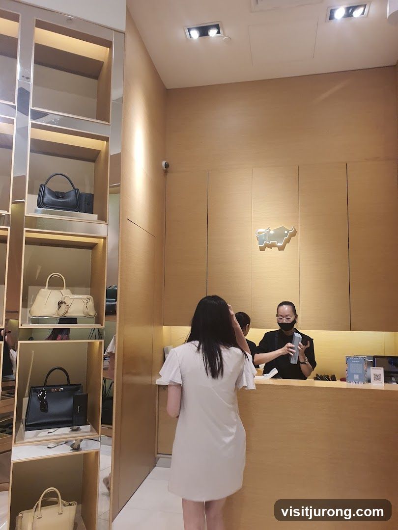 Store Interior with Handbags and Service Counter