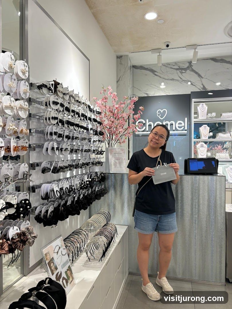 Woman holding a small bag in a store