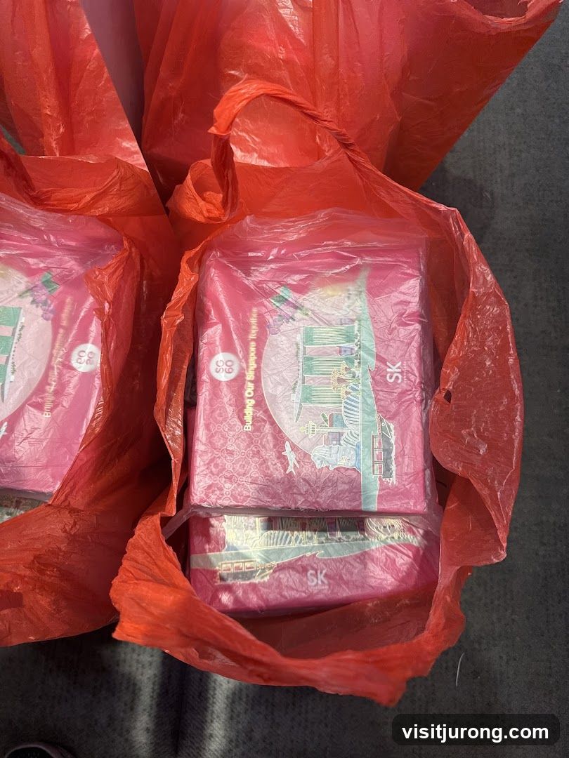 Red Plastic Bags with Packaged Items