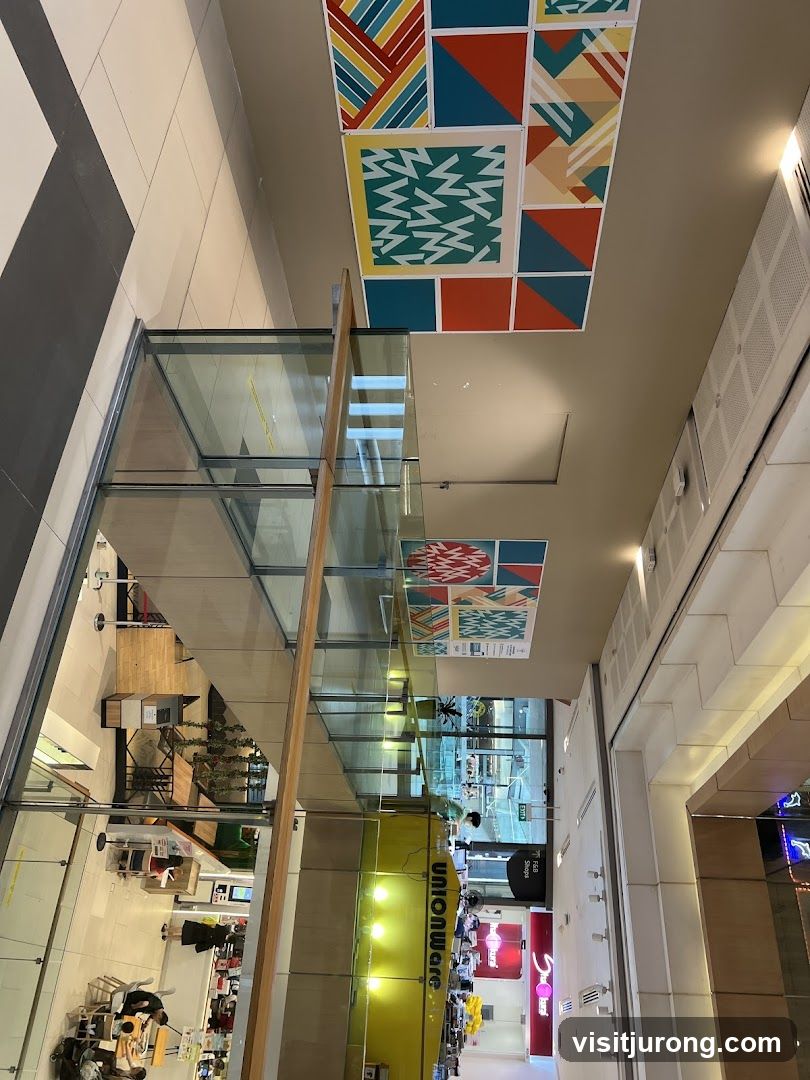 Interior of a shopping mall with colorful decorations