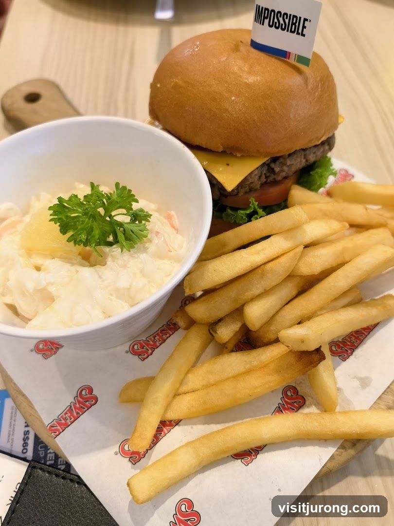 Impossible Burger with Fries and Coleslaw