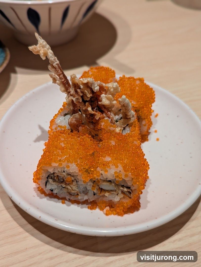 Sushi Roll with Tobiko and Tempura Topping