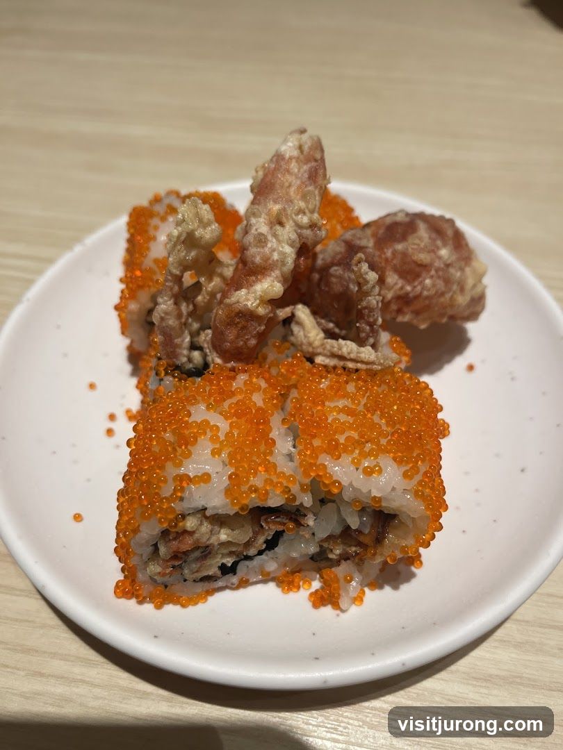 Sushi Roll with Caviar and Fried Topping