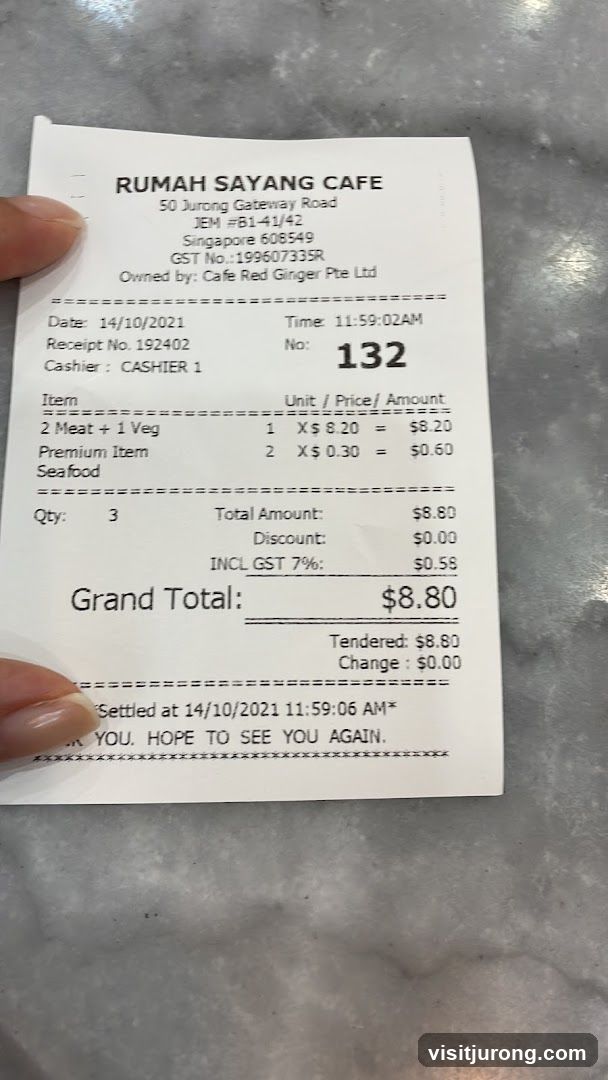 Receipt from Rumah Sayang Cafe