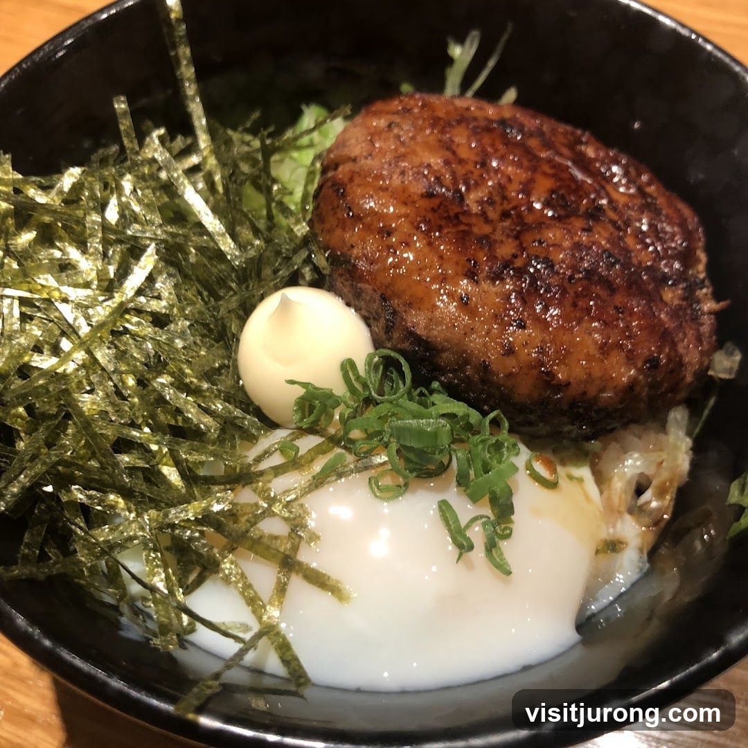 Hamburger steak with egg and seaweed