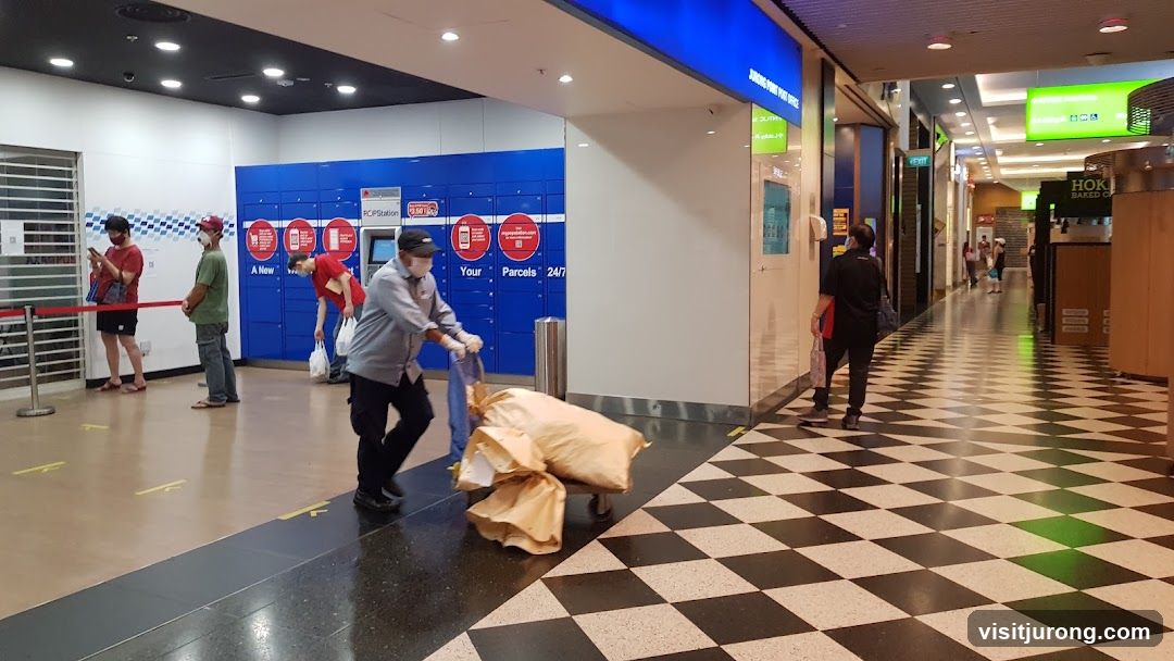 Parcel lockers and shopping mall corridor