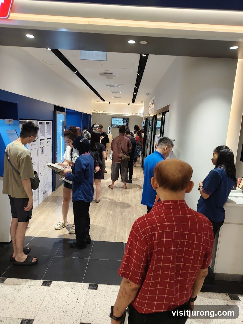 People queuing at counters