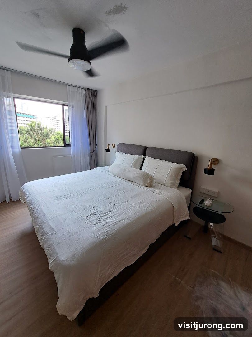 Bedroom with a bed and a ceiling fan