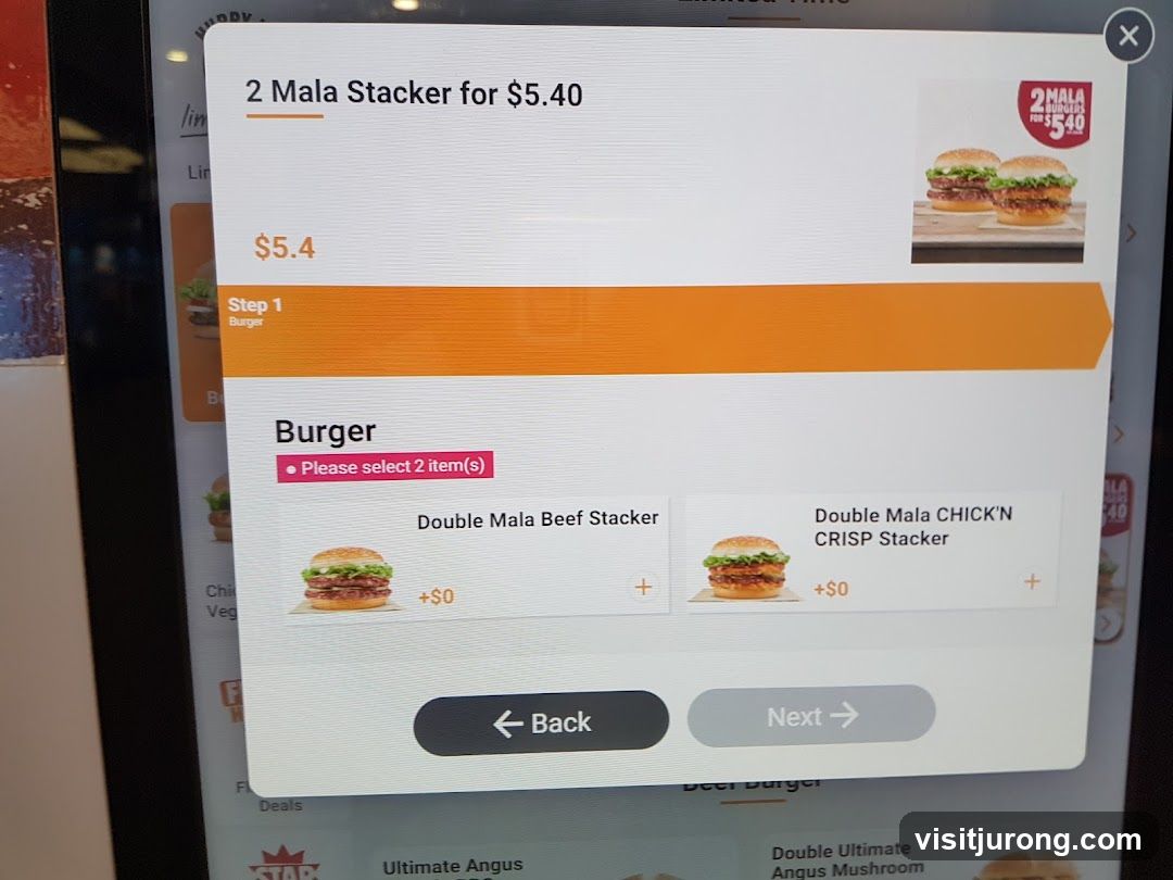 Burger Selection Screen