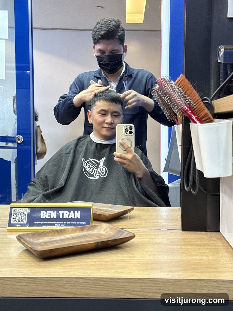 Barber cutting client's hair