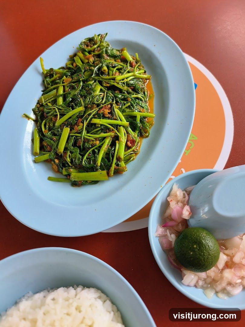 Stir-fried Water Spinach with Rice and Condiments