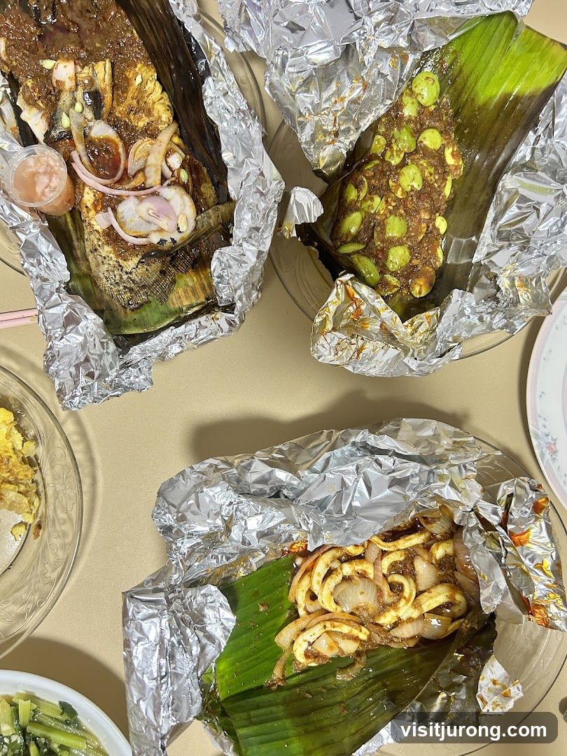 Foil-wrapped seafood and vegetables