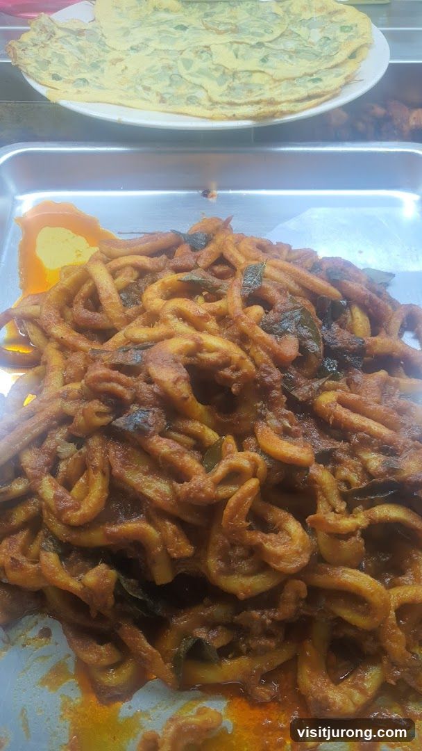 Spicy Squid Dish and Omelette