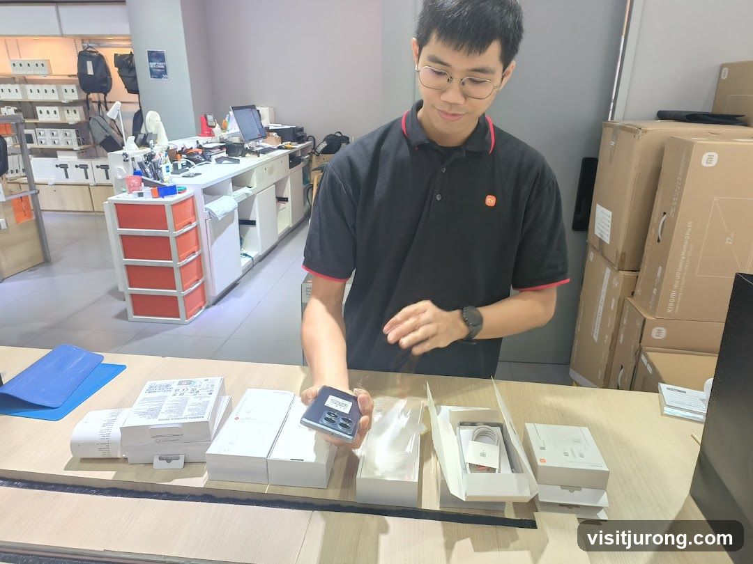 Salesperson showing a phone