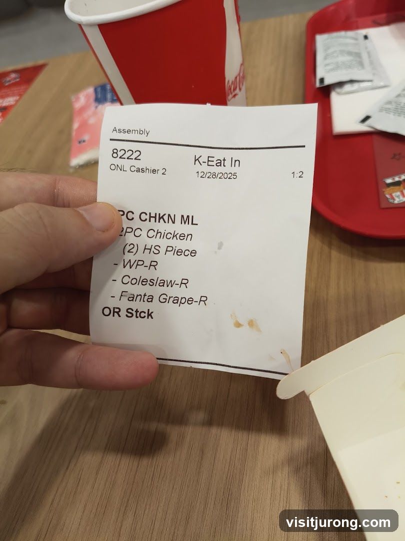 Receipt with food order