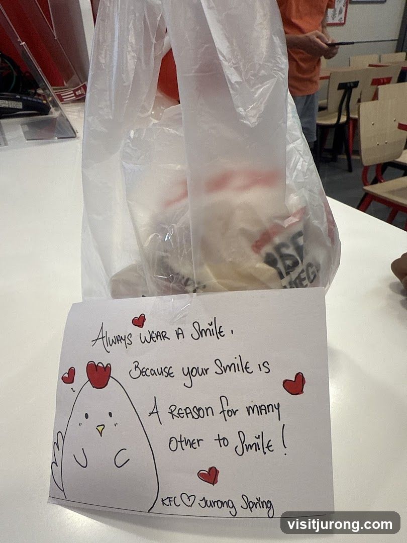KFC takeaway bag with a handwritten note
