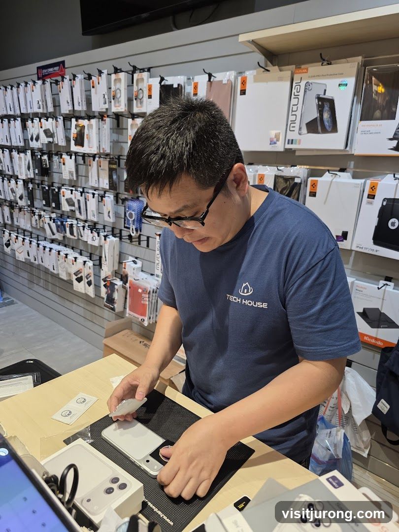 Man applying screen protector