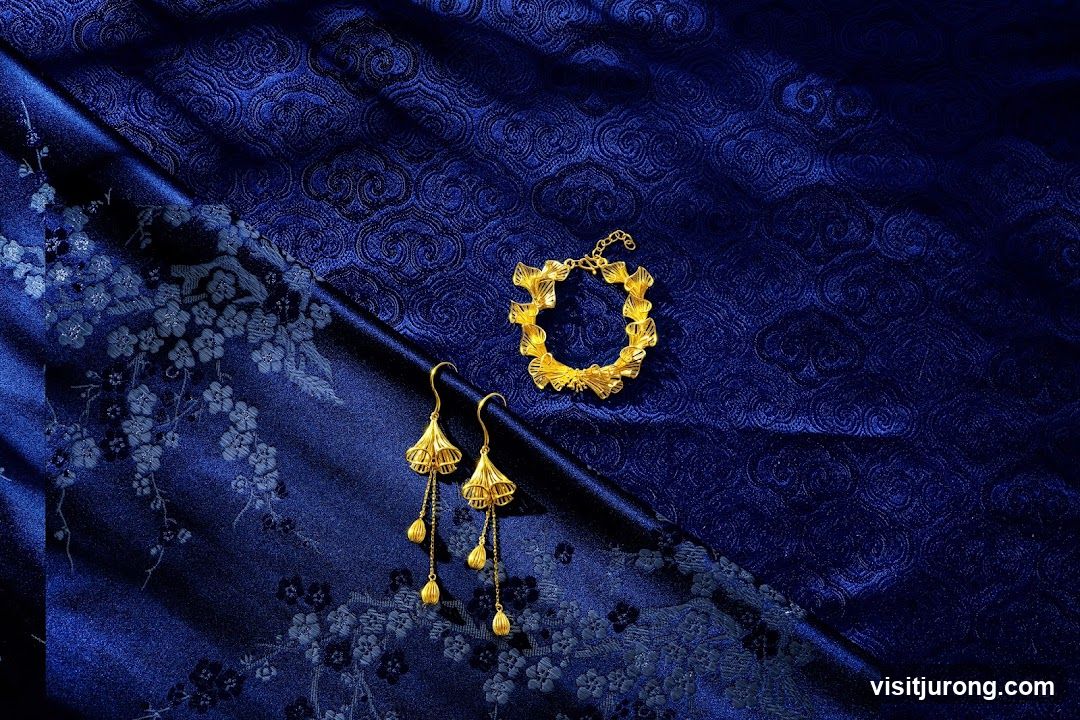 Gold Jewelry on Blue Brocade