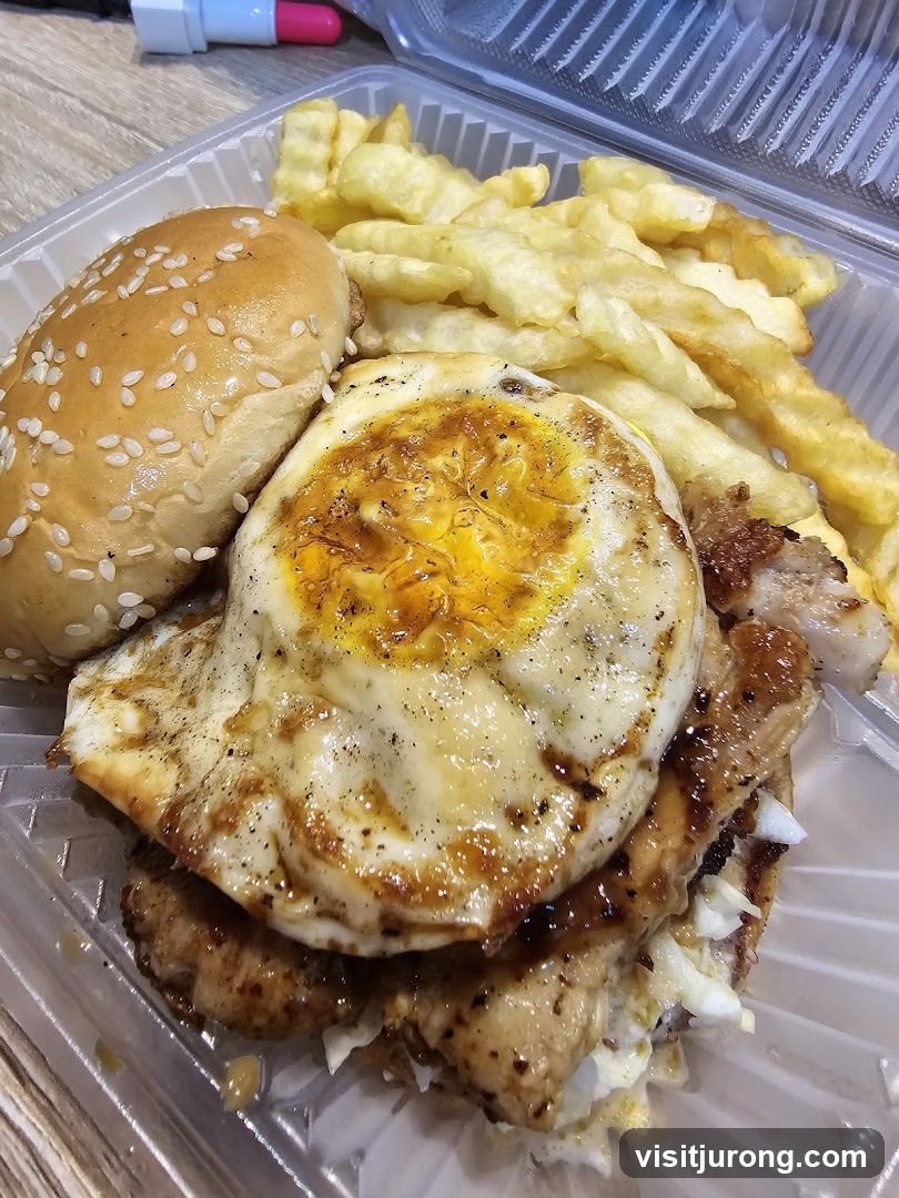 Burger with Fries and Fried Egg