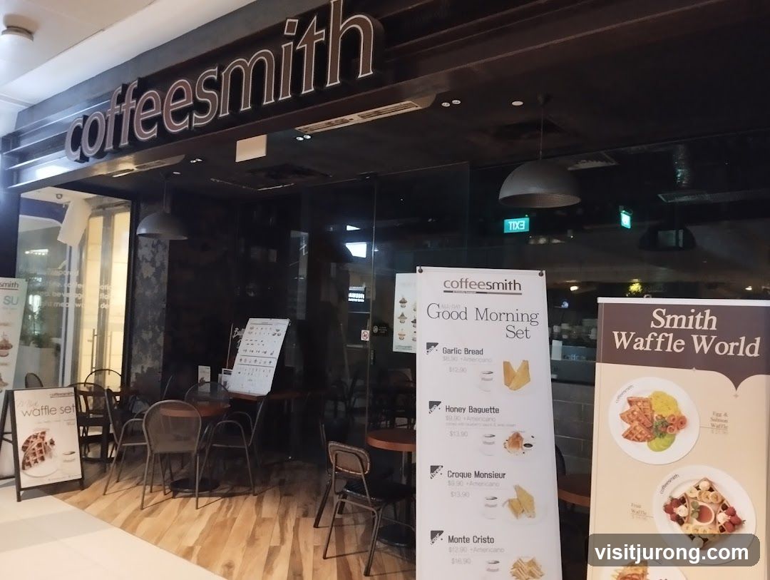 Coffeesmith storefront with menu displays