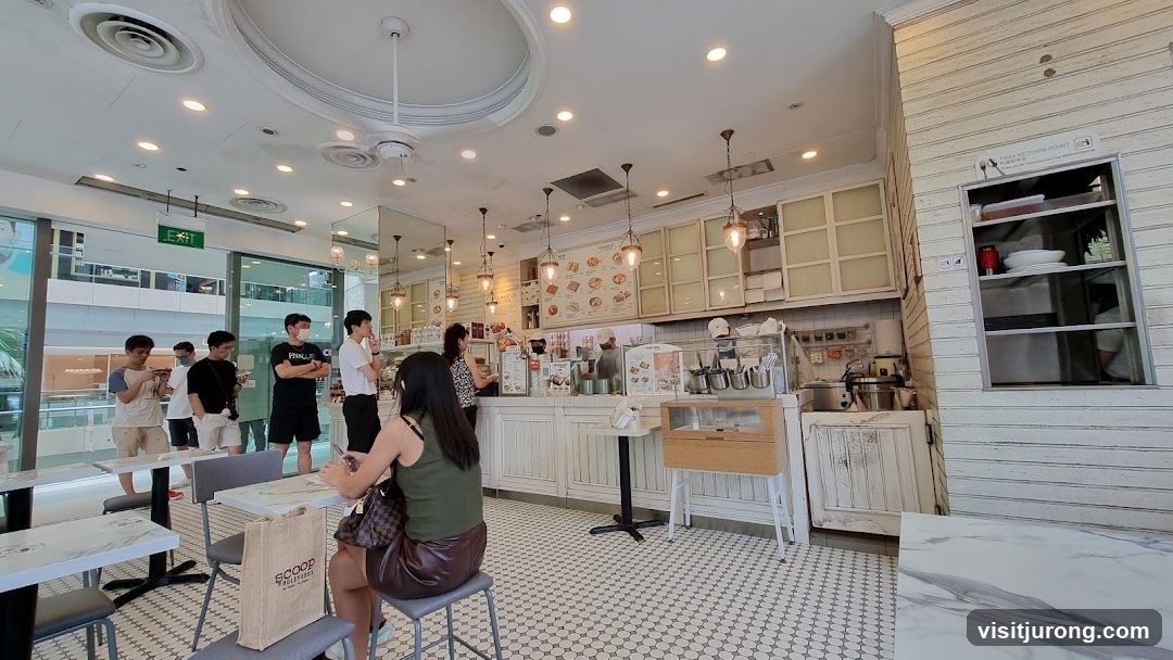 Interior of a cafe with customers