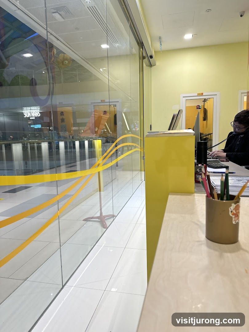 Reception desk with a person on the phone
