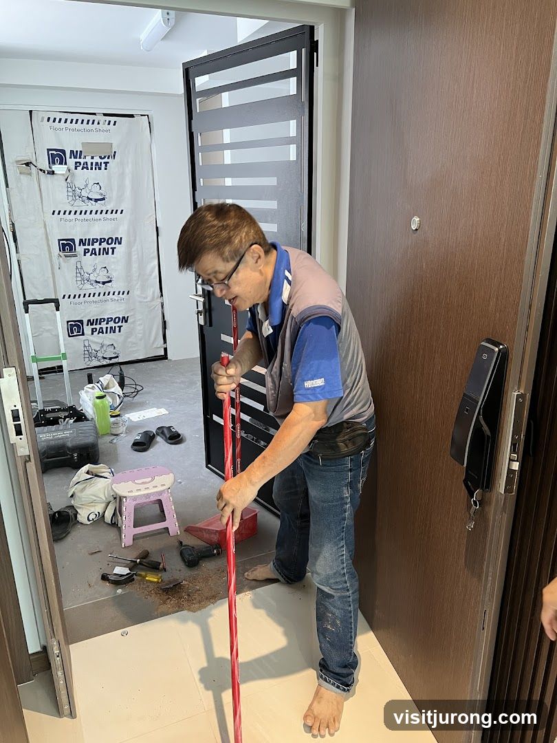 Man sweeping floor