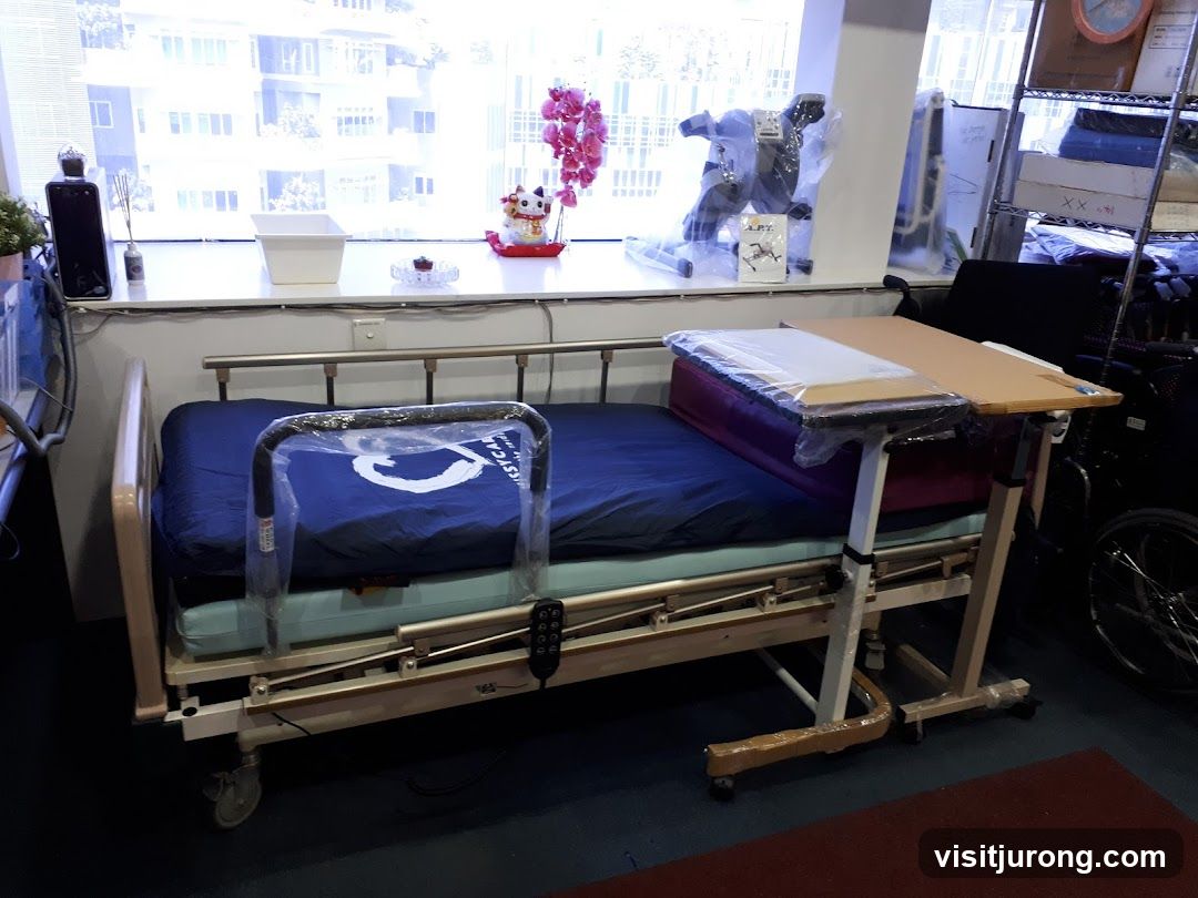 Hospital Bed with Overbed Table