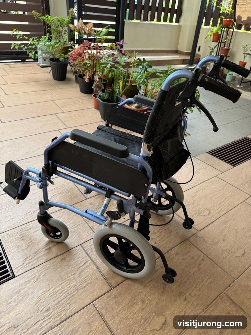 Wheelchair on tiled patio
