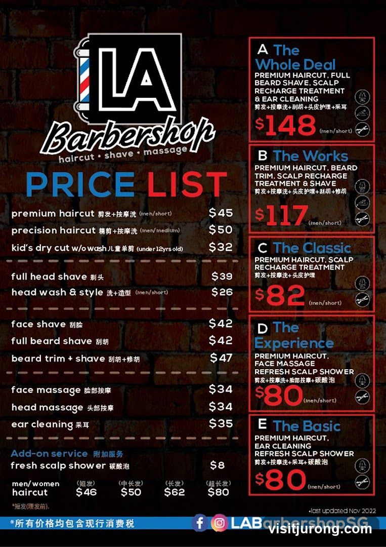 LA Barbershop Price List