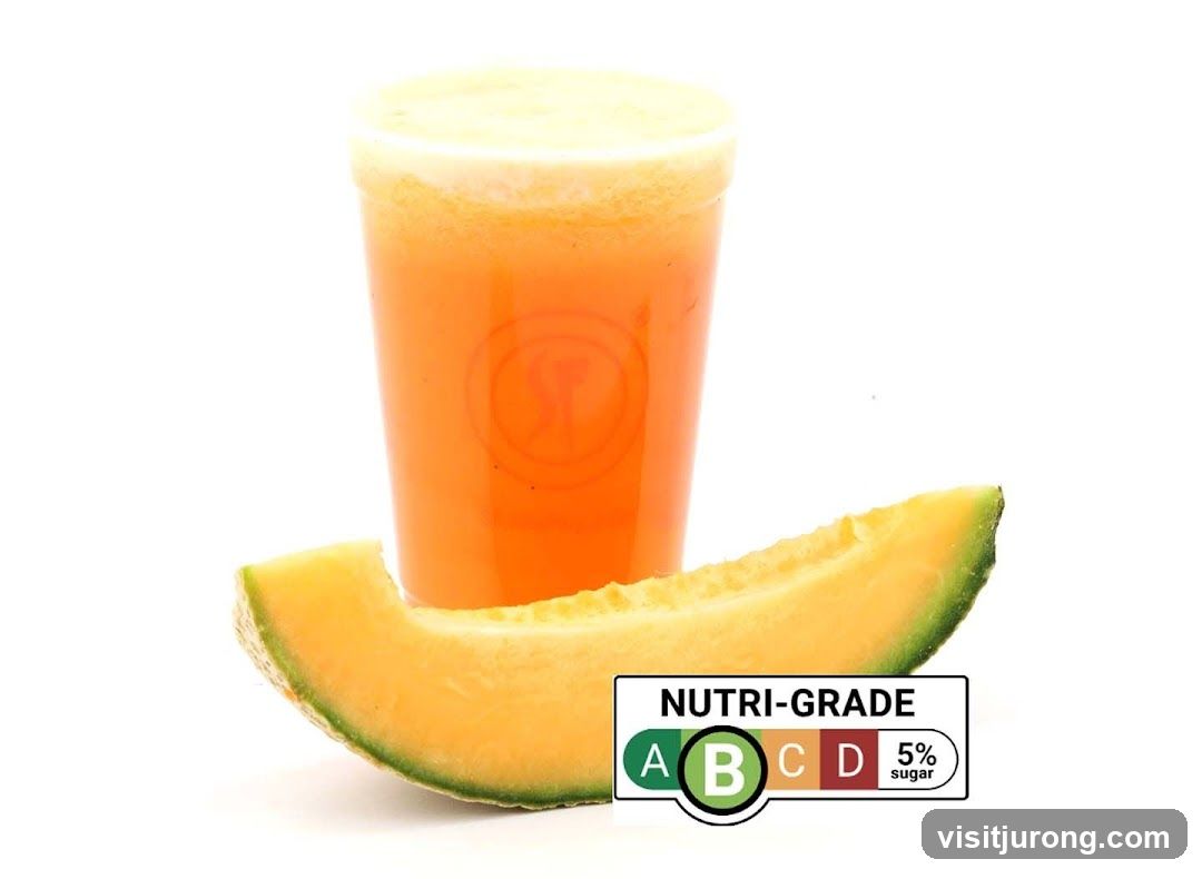Orange Juice with Melon Slice and Nutri-Grade Label