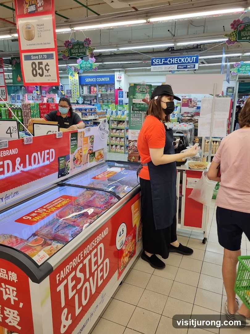 Supermarket aisle with promotional displays