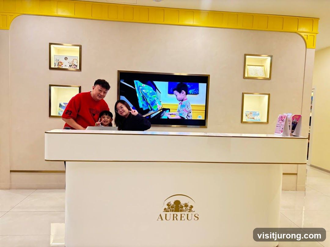 Family Posing at a Reception Desk