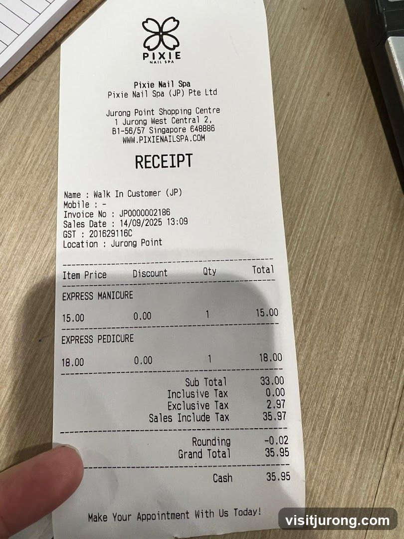 Pixie Nail Spa Receipt