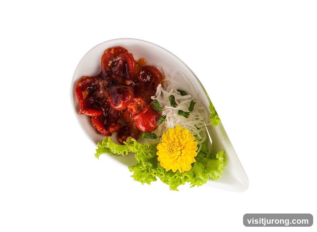 Appetizer with Glazed Red Peppers and Noodles