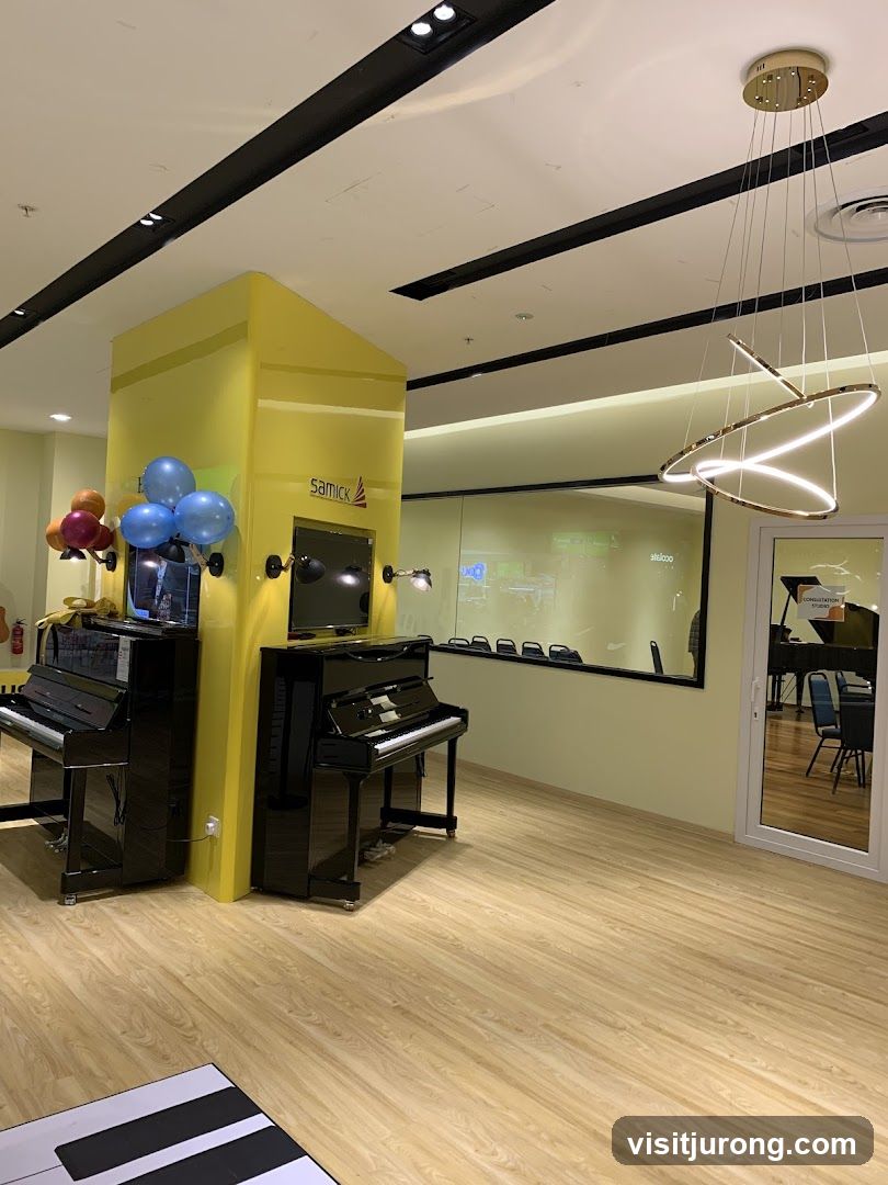 Piano showroom with Samick branding