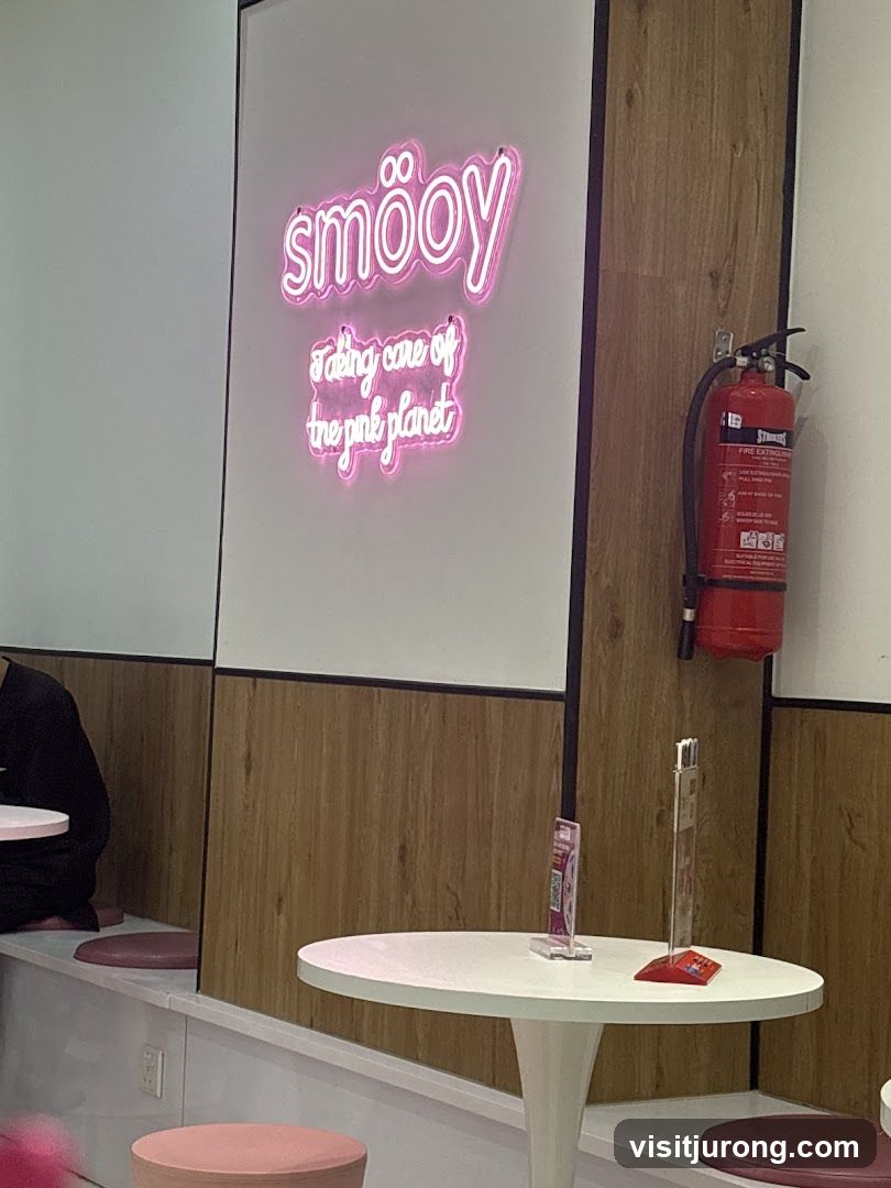 Interior of a cafe with neon sign