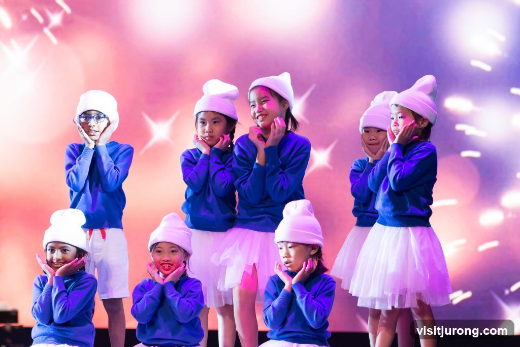 Children in Smurf Costumes Performing on Stage