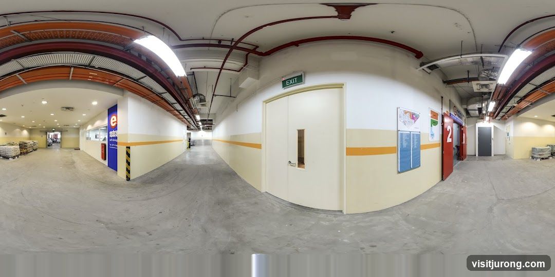 Indoor hallway with storage units